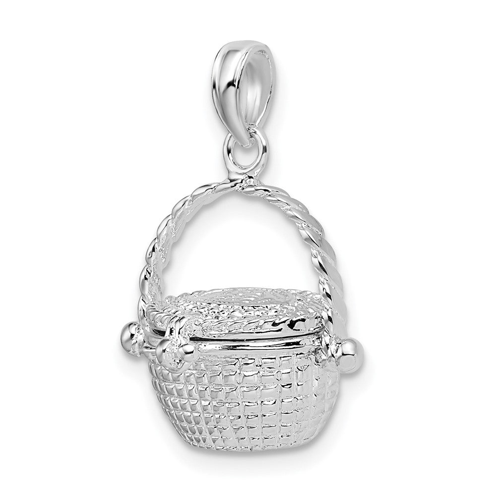 Sterling Silver Rhodium-plated Moveable 3D Nantucket Basket Pendant