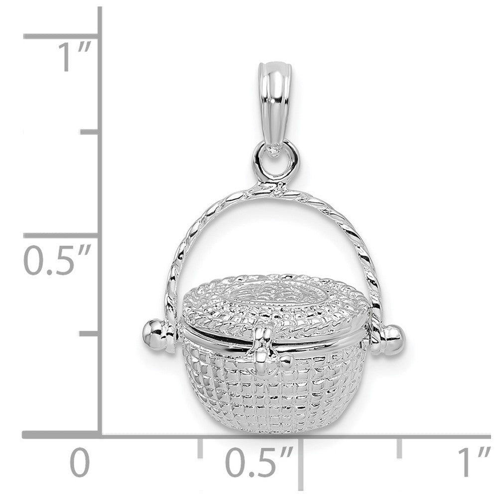 Sterling Silver Rhodium-plated Moveable 3D Nantucket Basket Pendant