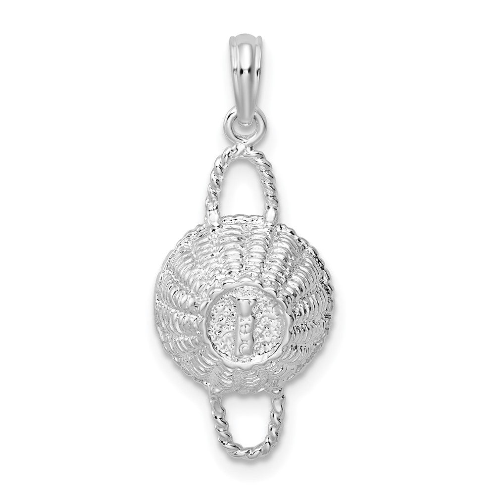 Sterling Silver Rhodium-plated Polished 3D Round Basket Pendant