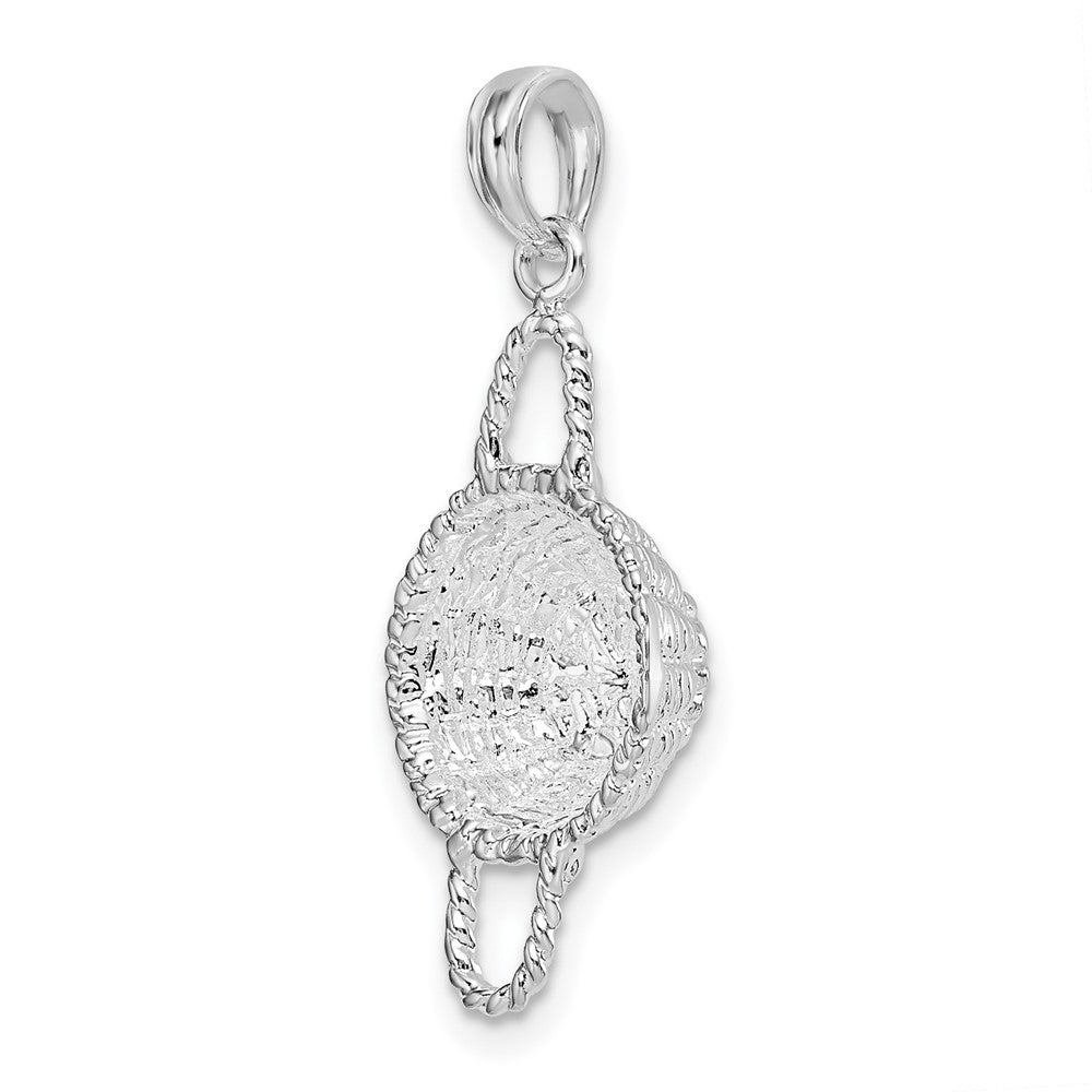 Sterling Silver Rhodium-plated Polished 3D Round Basket Pendant