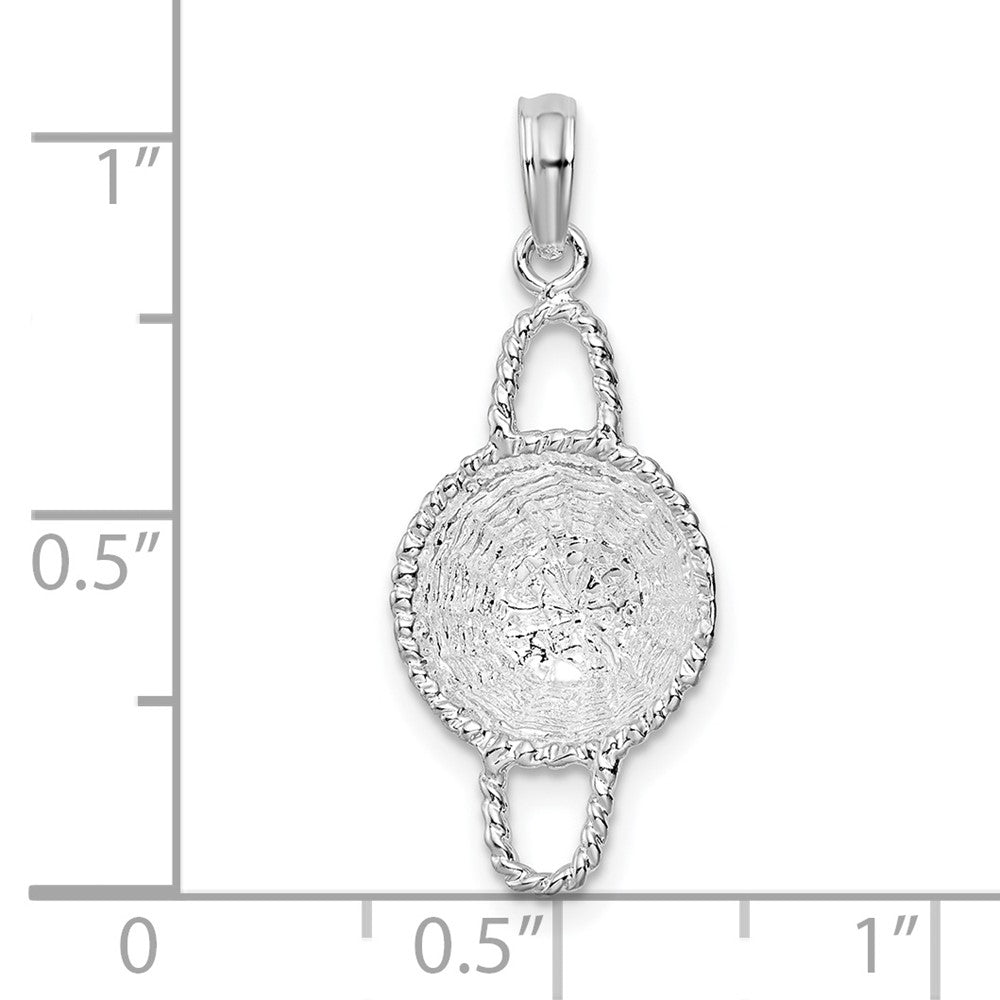 Sterling Silver Rhodium-plated Polished 3D Round Basket Pendant