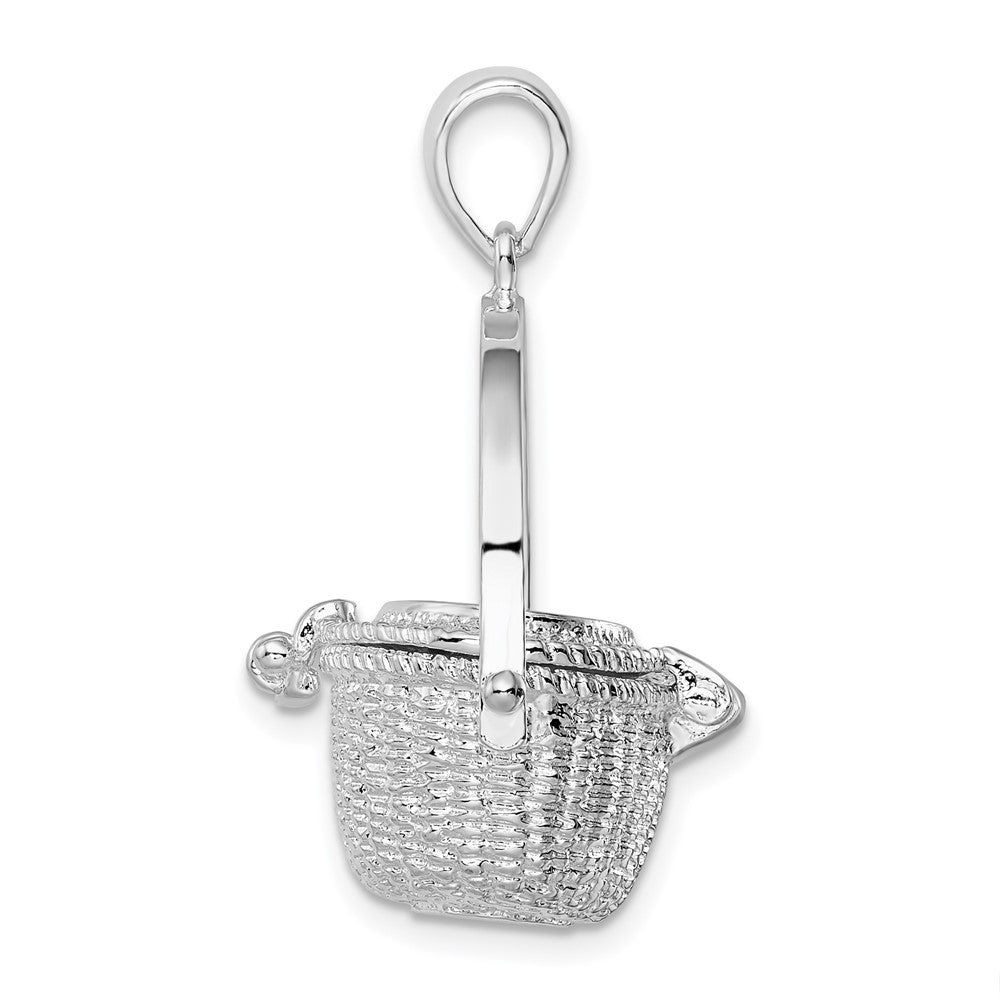 Sterling Silver Rhodium-plated Moveable 3D Nantucket Basket Pendant