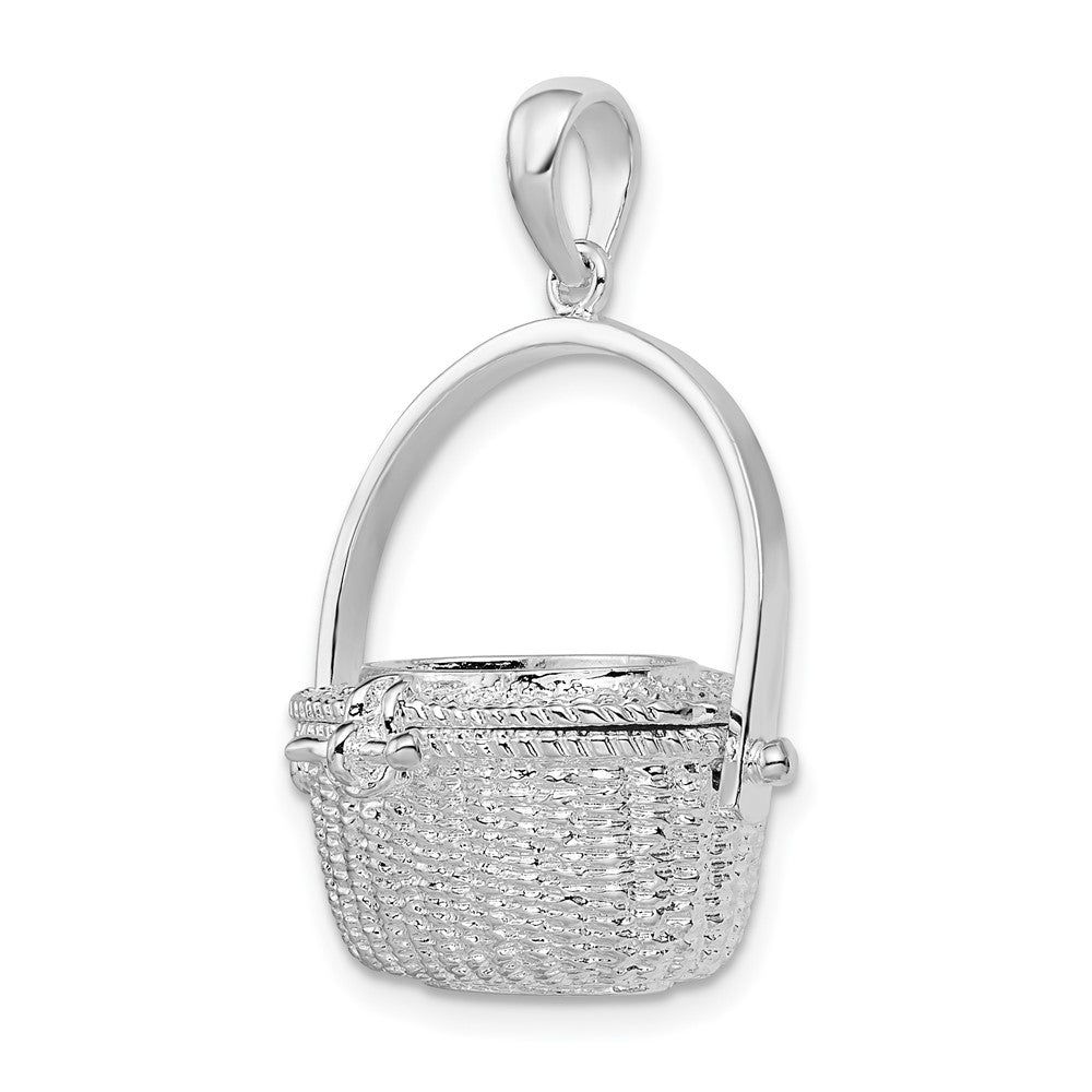 Sterling Silver Rhodium-plated Moveable 3D Nantucket Basket Pendant