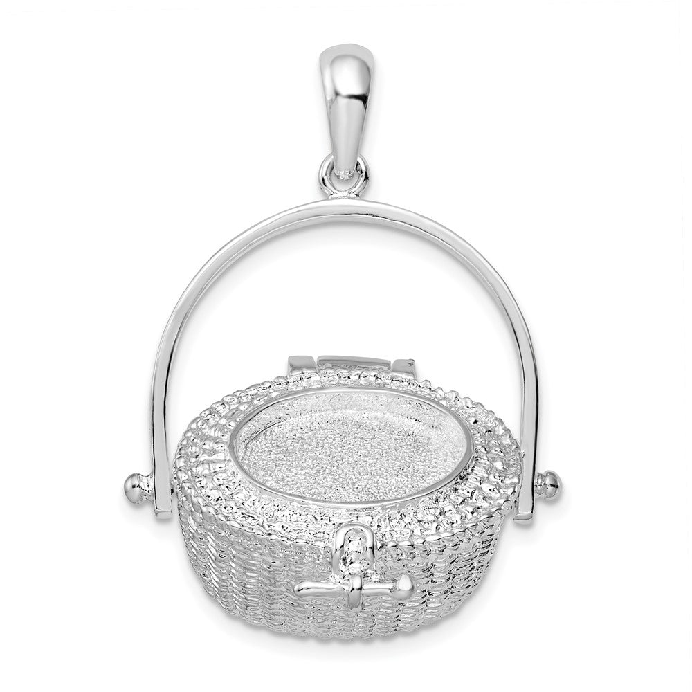 Sterling Silver Rhodium-plated Moveable 3D Nantucket Basket Pendant