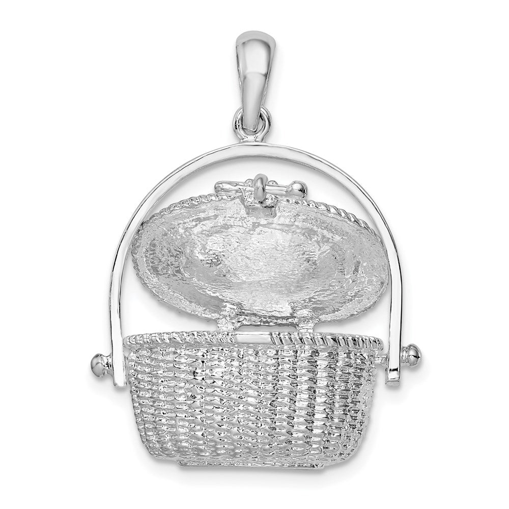 Sterling Silver Rhodium-plated Moveable 3D Nantucket Basket Pendant