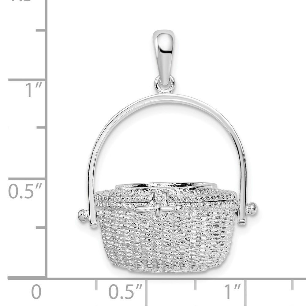 Sterling Silver Rhodium-plated Moveable 3D Nantucket Basket Pendant