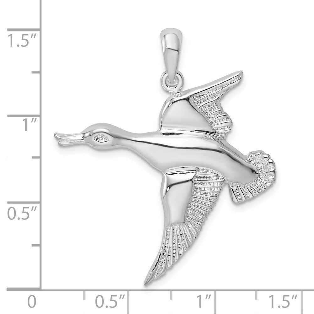 Sterling Silver Rhodium-plated Polished Flying Duck Pendant
