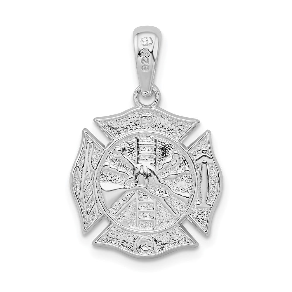 Sterling Silver Rhodium-plted Polished Reversible Fireman Medal Pendant