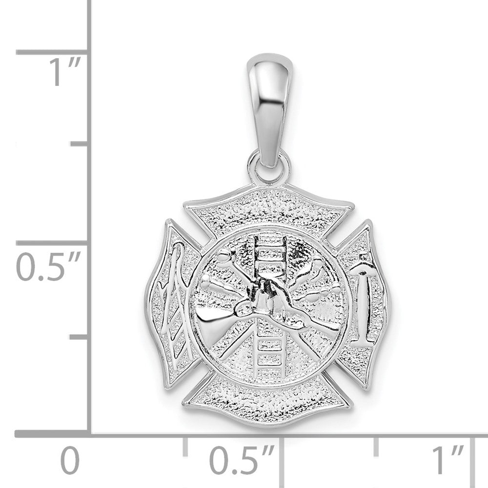 Sterling Silver Rhodium-plted Polished Reversible Fireman Medal Pendant