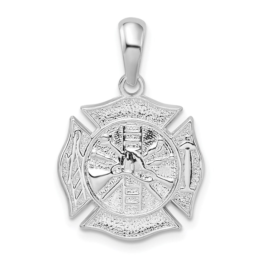 Sterling Silver Rhodium-plted Polished Reversible Fireman Medal Pendant