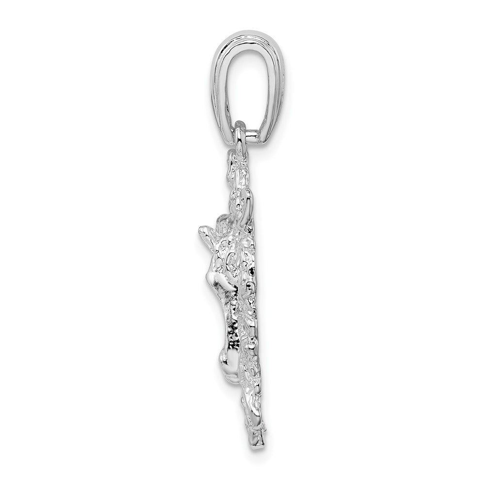 Sterling Silver Rhodium-plated Polished Horse Head in Wreath Pendant