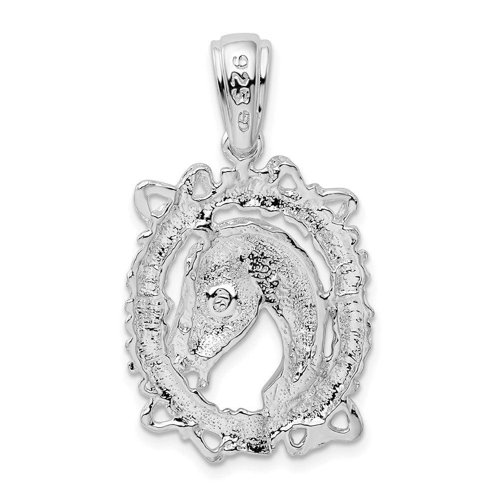 Sterling Silver Rhodium-plated Polished Horse Head in Wreath Pendant