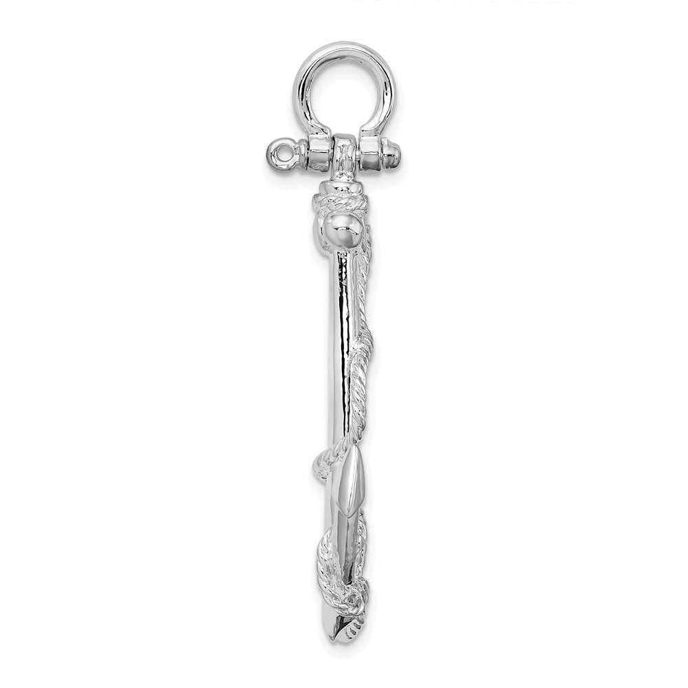 Sterling Silver Rhodium-plated Polished 3D Anchor w/Rope Pendant