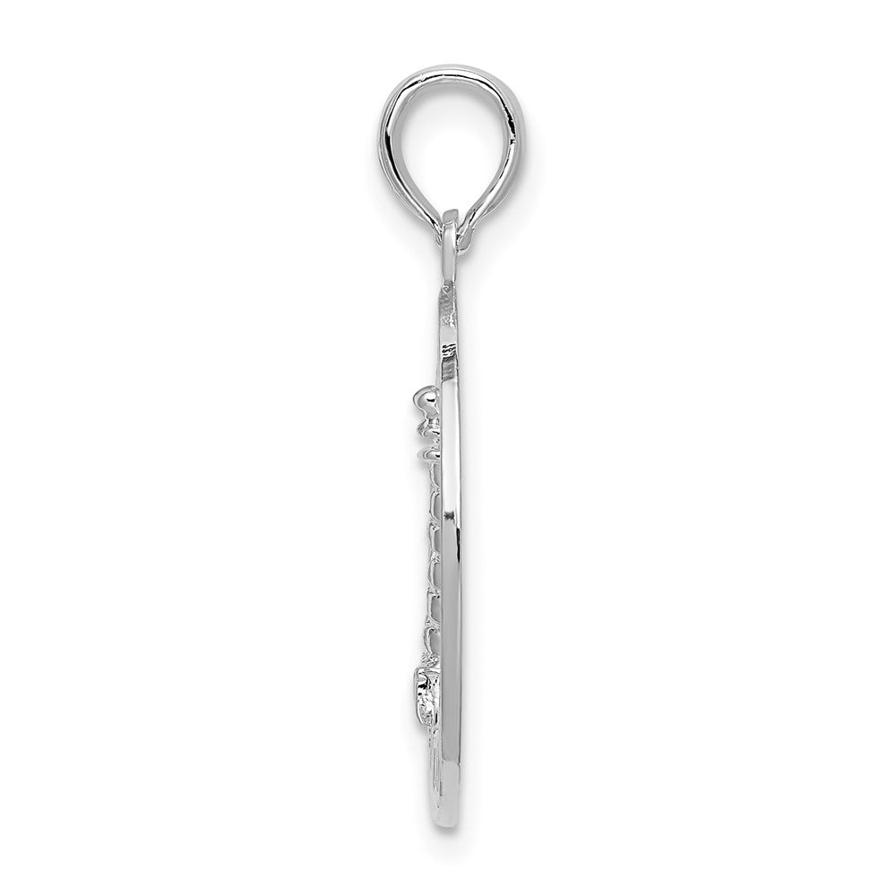 Sterling Silver Rhod-plated Kennebunkport Circle w/Lighthouse Pendant