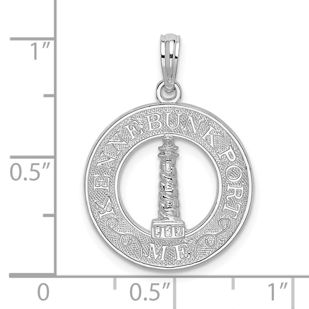 Sterling Silver Rhod-plated Kennebunkport Circle w/Lighthouse Pendant