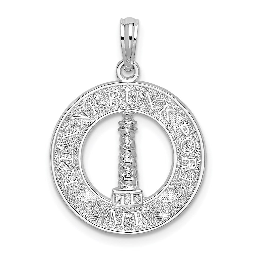 Sterling Silver Rhod-plated Kennebunkport Circle w/Lighthouse Pendant