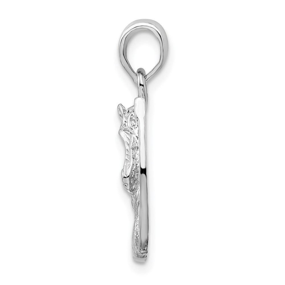 Sterling Silver Rhod-plated Polished Horse Head in Horseshoe Pendant