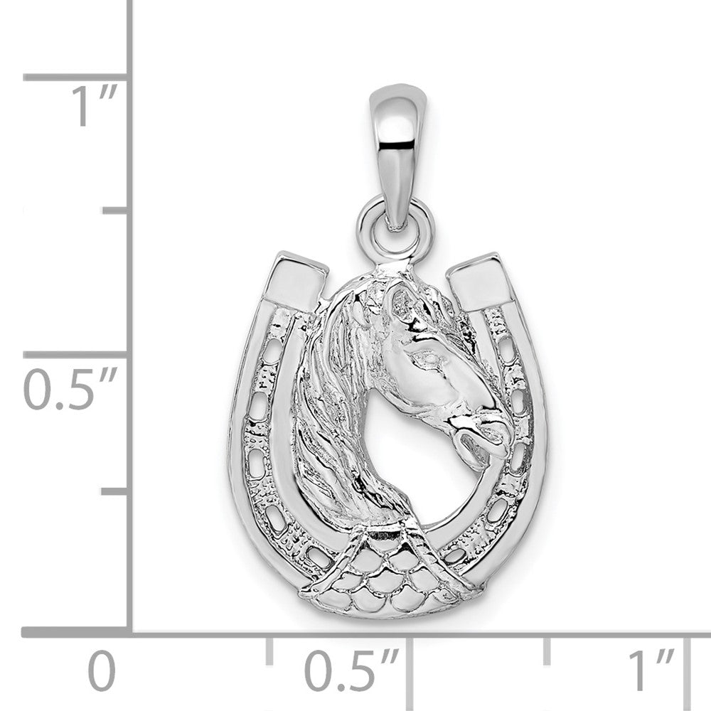 Sterling Silver Rhod-plated Polished Horse Head in Horseshoe Pendant