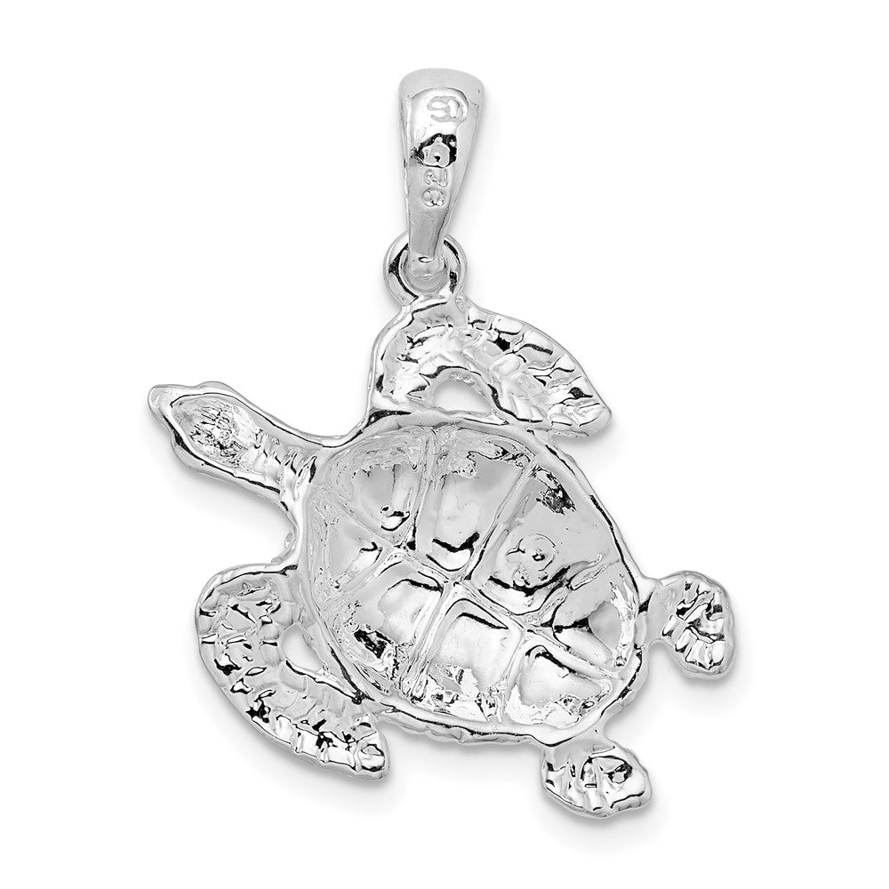 Sterling Silver Rhodium-plated Polished Sea Turtle Pendant
