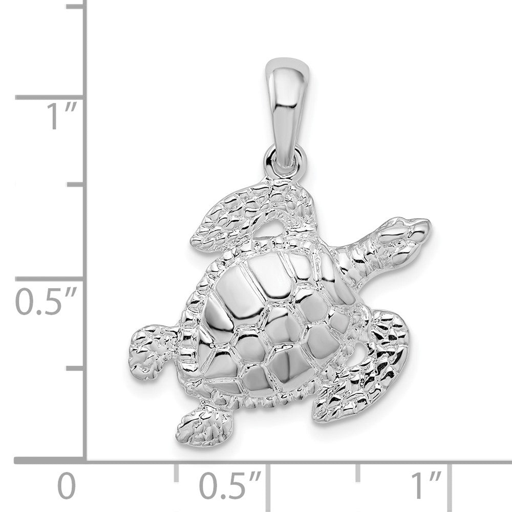 Sterling Silver Rhodium-plated Polished Sea Turtle Pendant