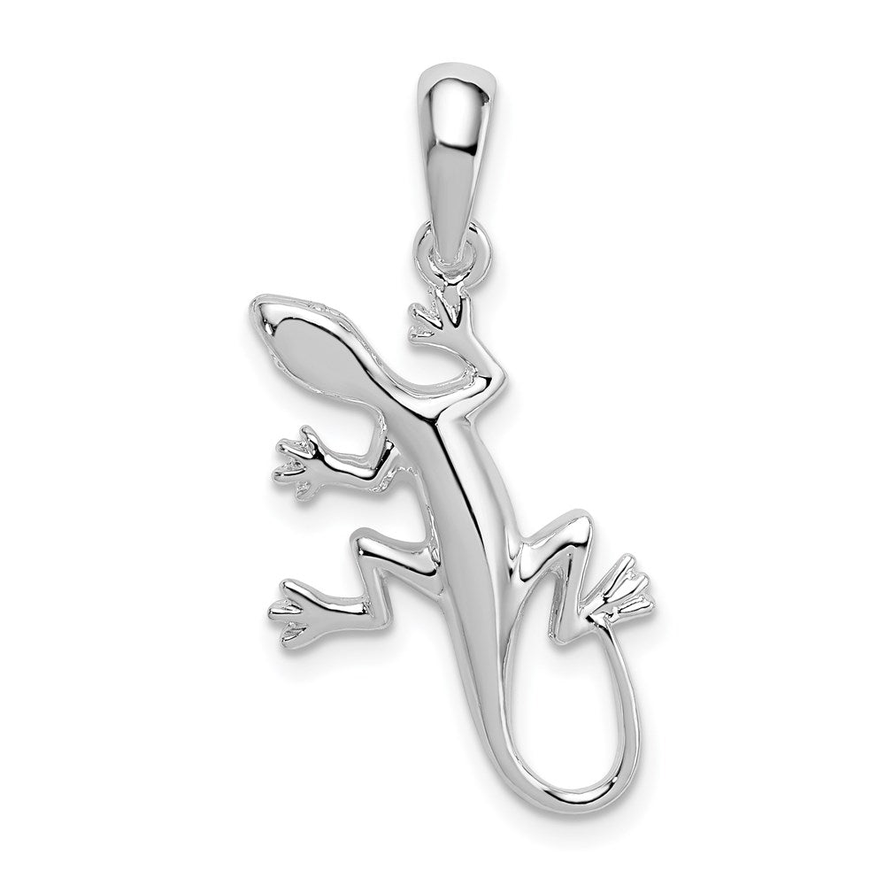 Sterling Silver Rhodium-plated Polished Gecko Pendant