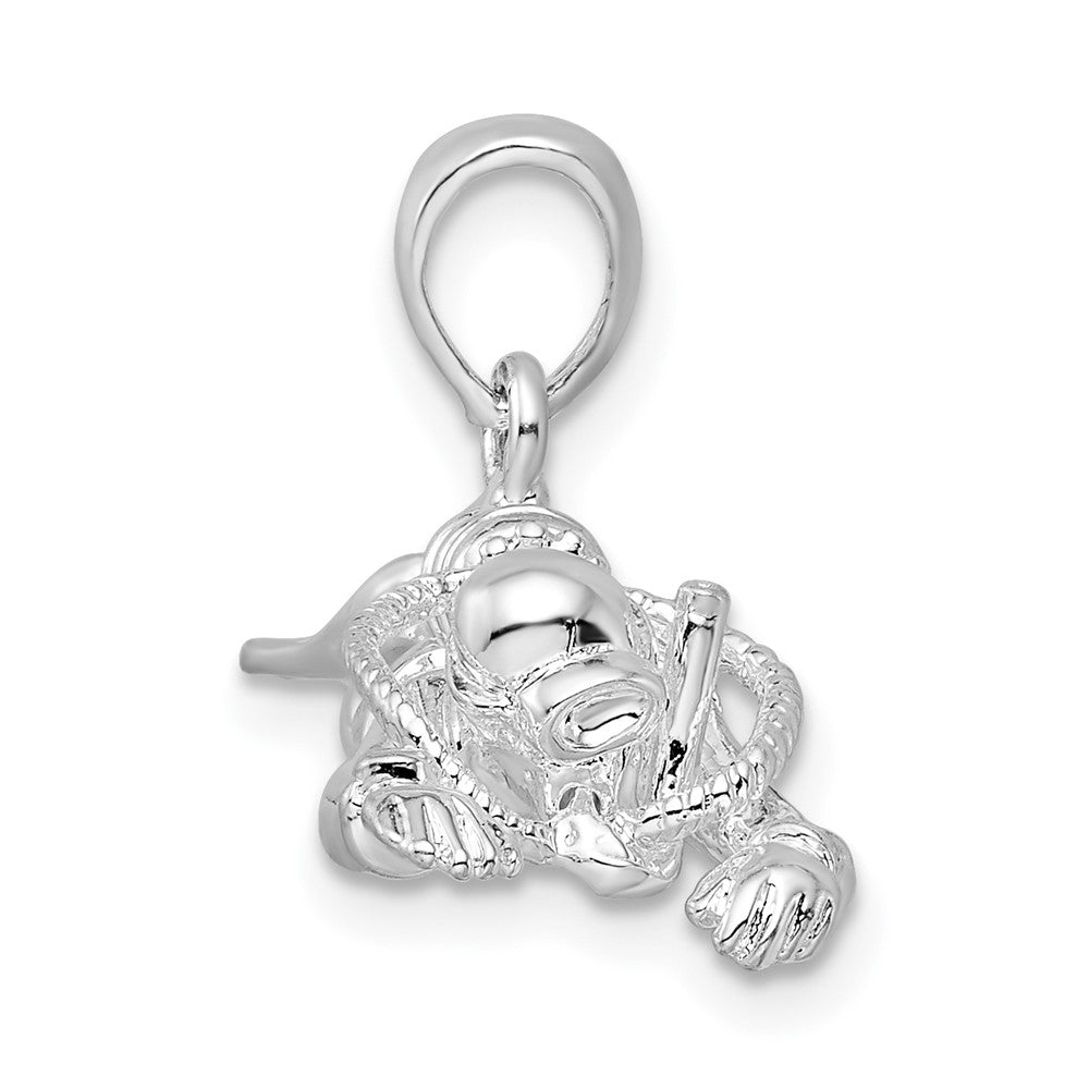 Sterling Silver Rhodium-plated Polished 3D Male Scuba Diver Pendant