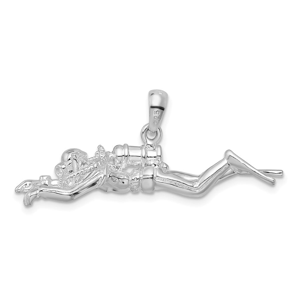 Sterling Silver Rhodium-plated Polished 3D Male Scuba Diver Pendant