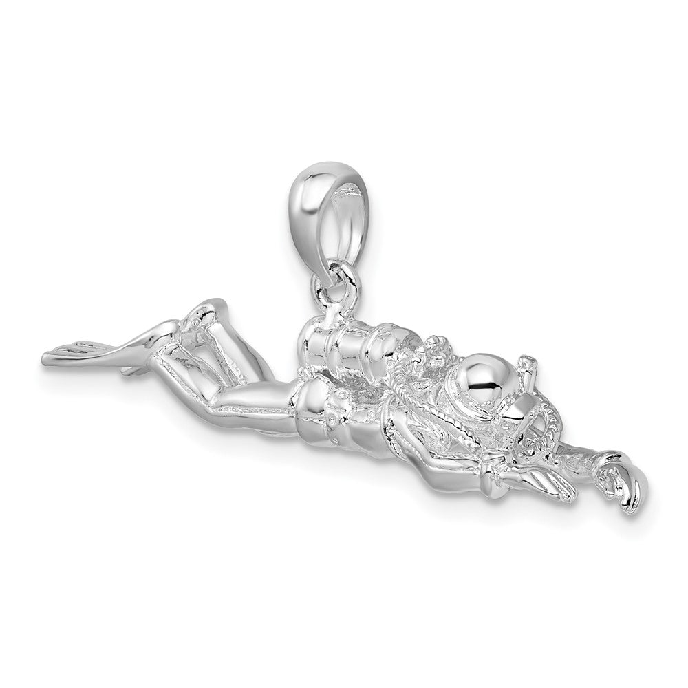 Sterling Silver Rhodium-plated Polished 3D Male Scuba Diver Pendant