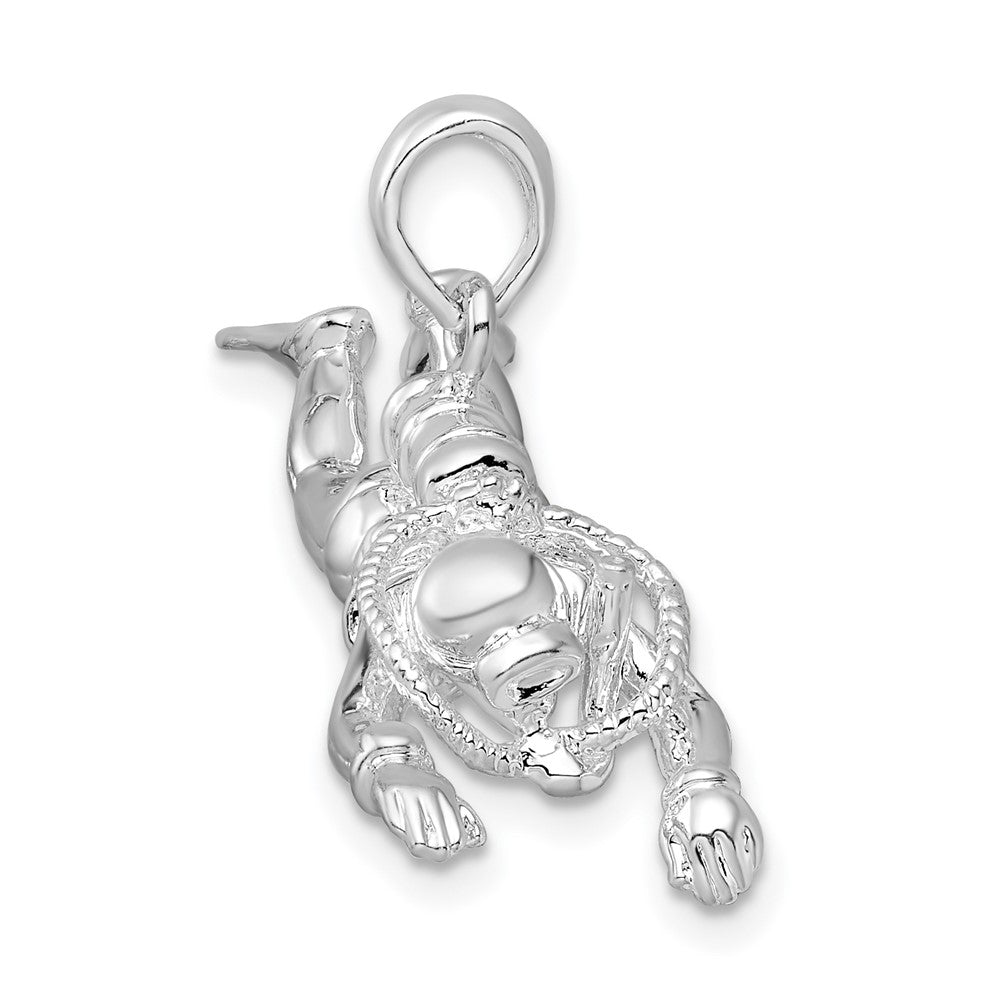 Sterling Silver Rhodium-plated Polished 3D Female Scuba Diver Pendant