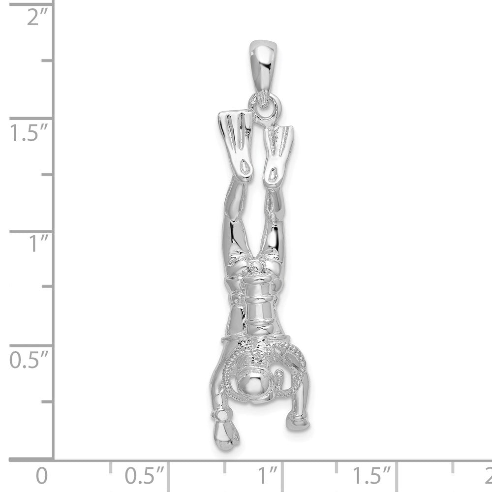 Sterling Silver Rhodium-plated Polished 3D Female Scuba Diver Pendant