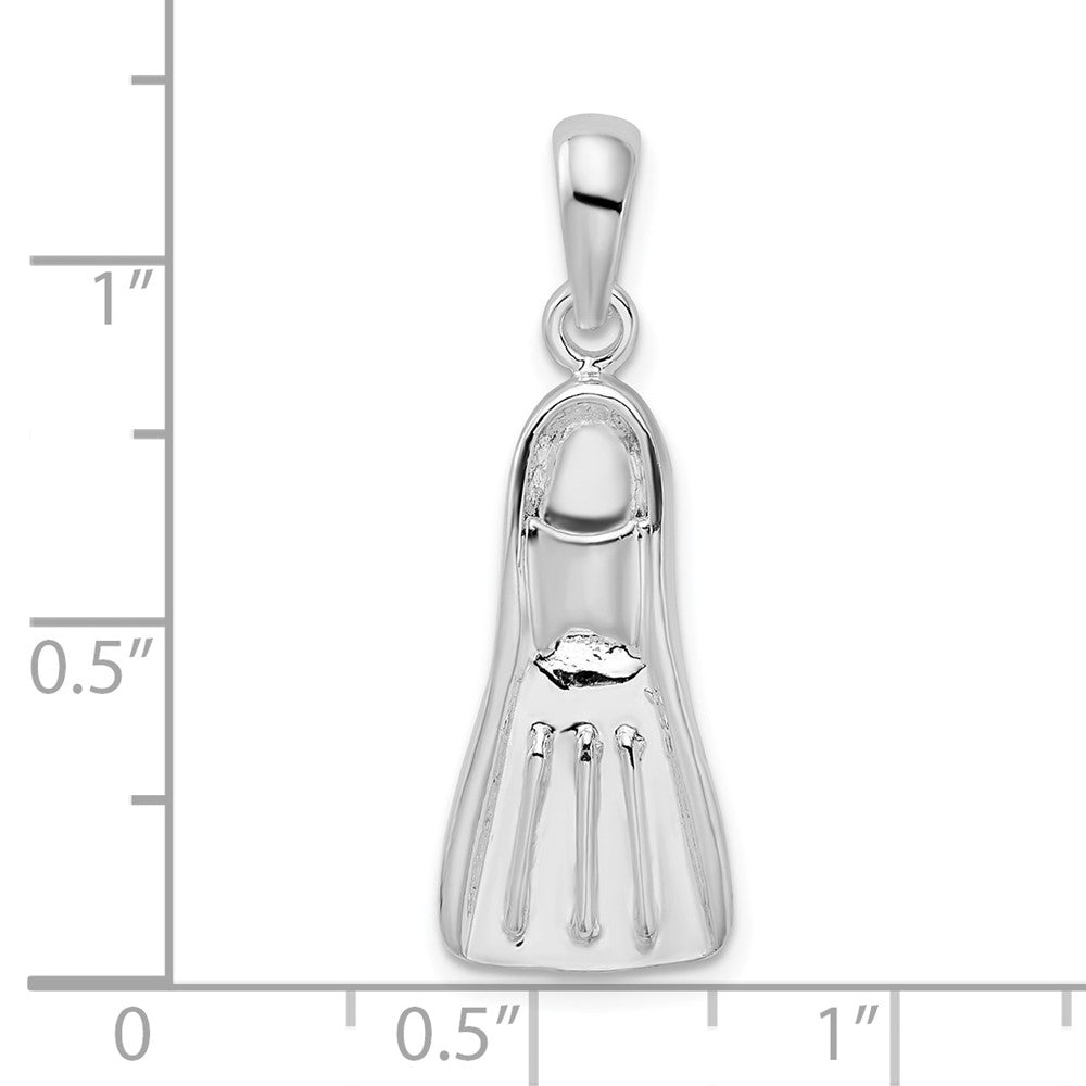 Sterling Silver Rhodium-plated Polished 3D Scuba Flipper Pendant
