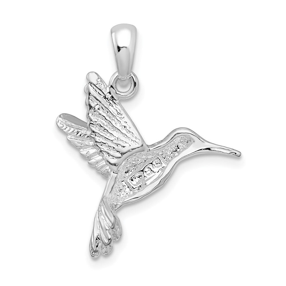 Sterling Silver Rhodium-plated Polished Hummingbird Pendant