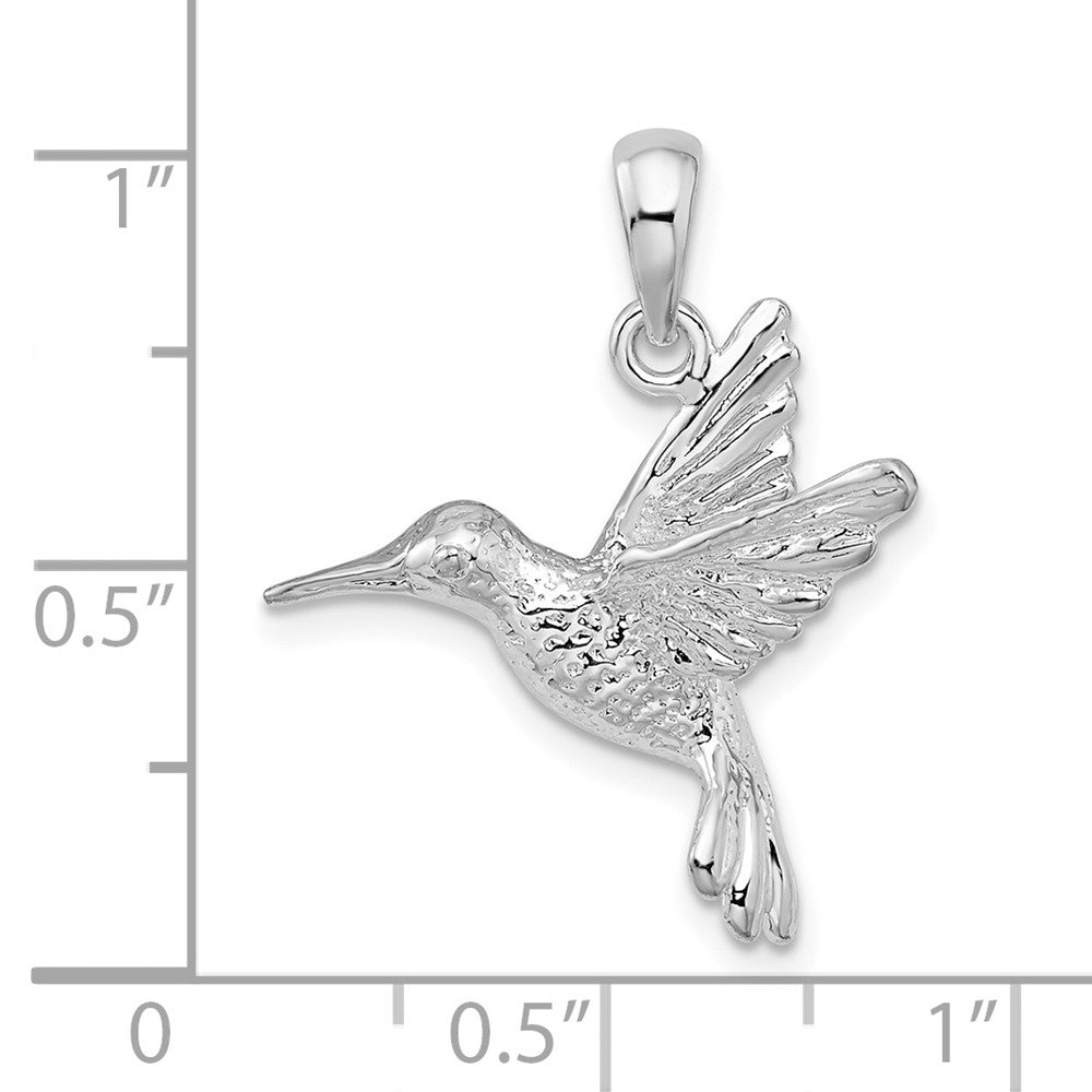 Sterling Silver Rhodium-plated Polished Hummingbird Pendant