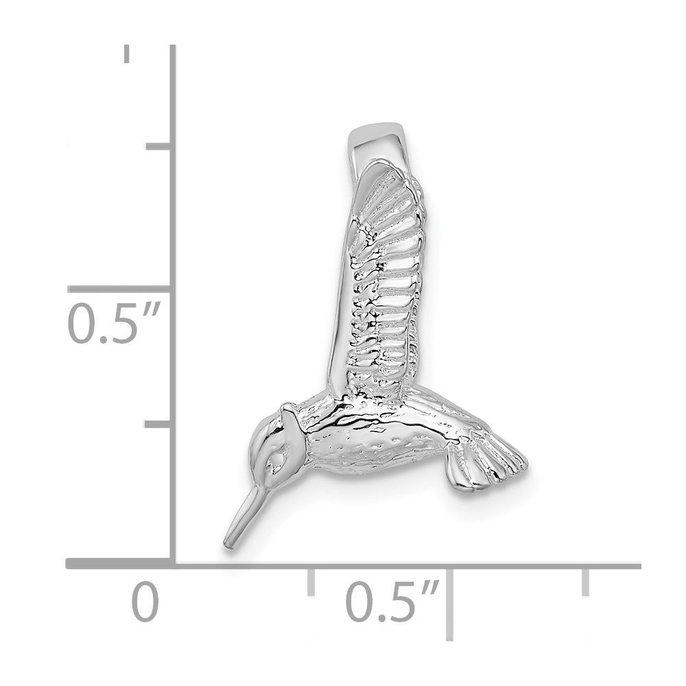 Sterling Silver Rhodium-plated Polished 3D Hummingbird Slide