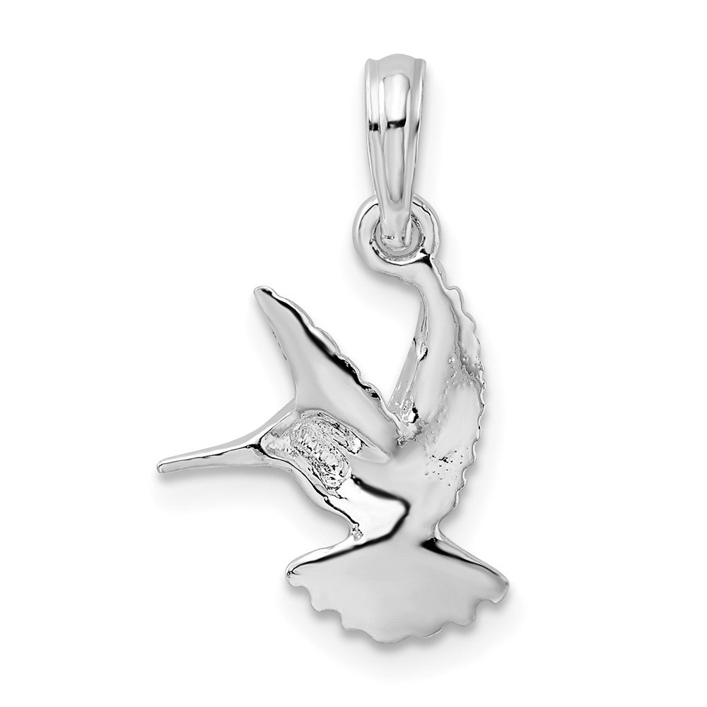 Sterling Silver Rhodium-plated Polished Hummingbird Pendant