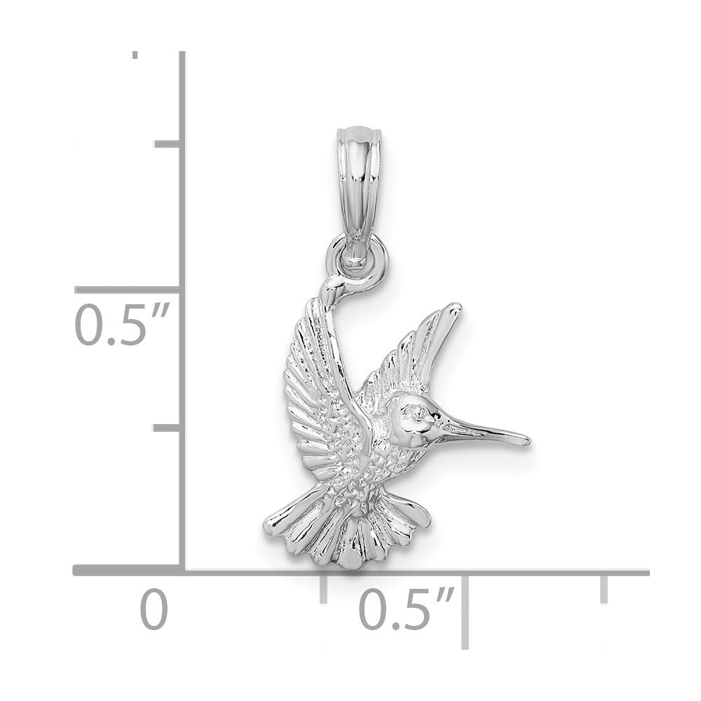 Sterling Silver Rhodium-plated Polished Hummingbird Pendant