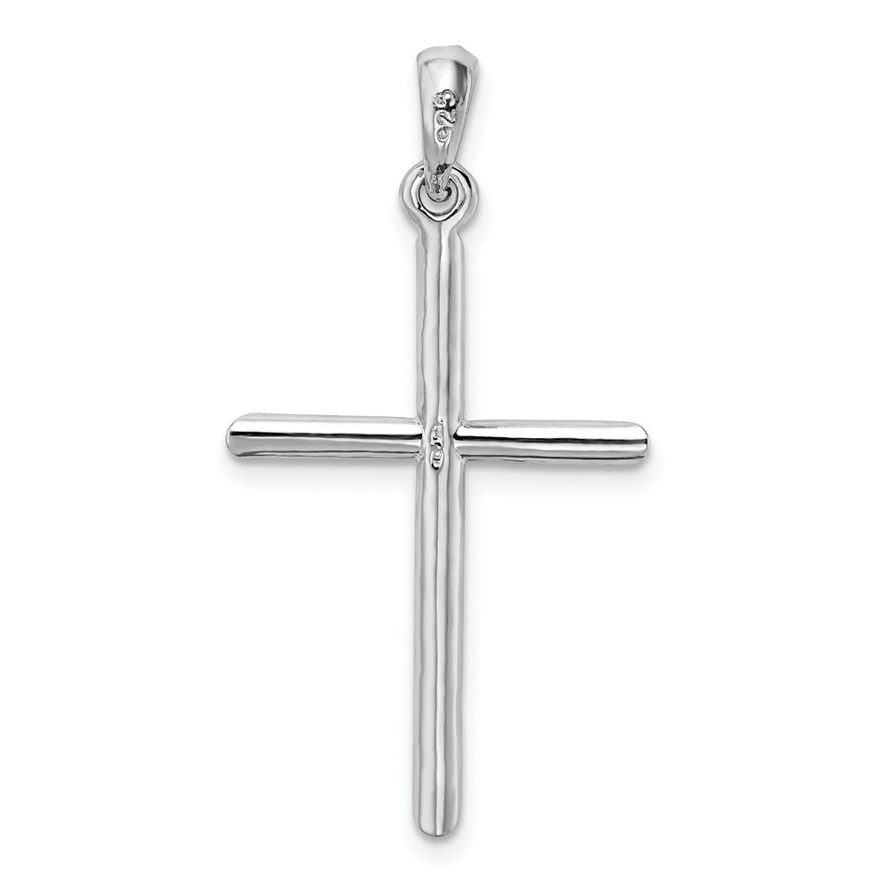 Sterling Silver Rhodium-plated 3D Cylinder w/Beveled Ends Cross Pendant