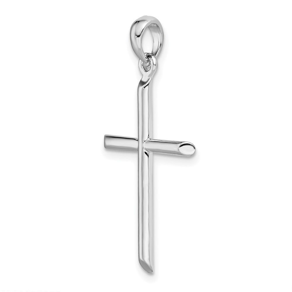 Sterling Silver Rhodium-plated 3D Cylinder w/Beveled Ends Cross Pendant