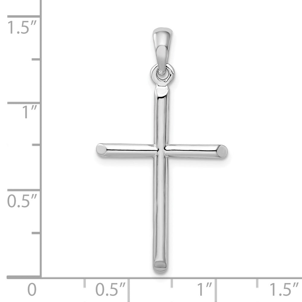 Sterling Silver Rhodium-plated 3D Cylinder w/Beveled Ends Cross Pendant