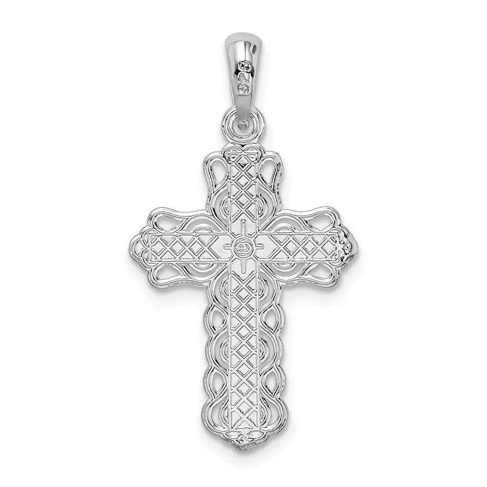 Sterling Silver Polished Lace-edge Cross Pendant