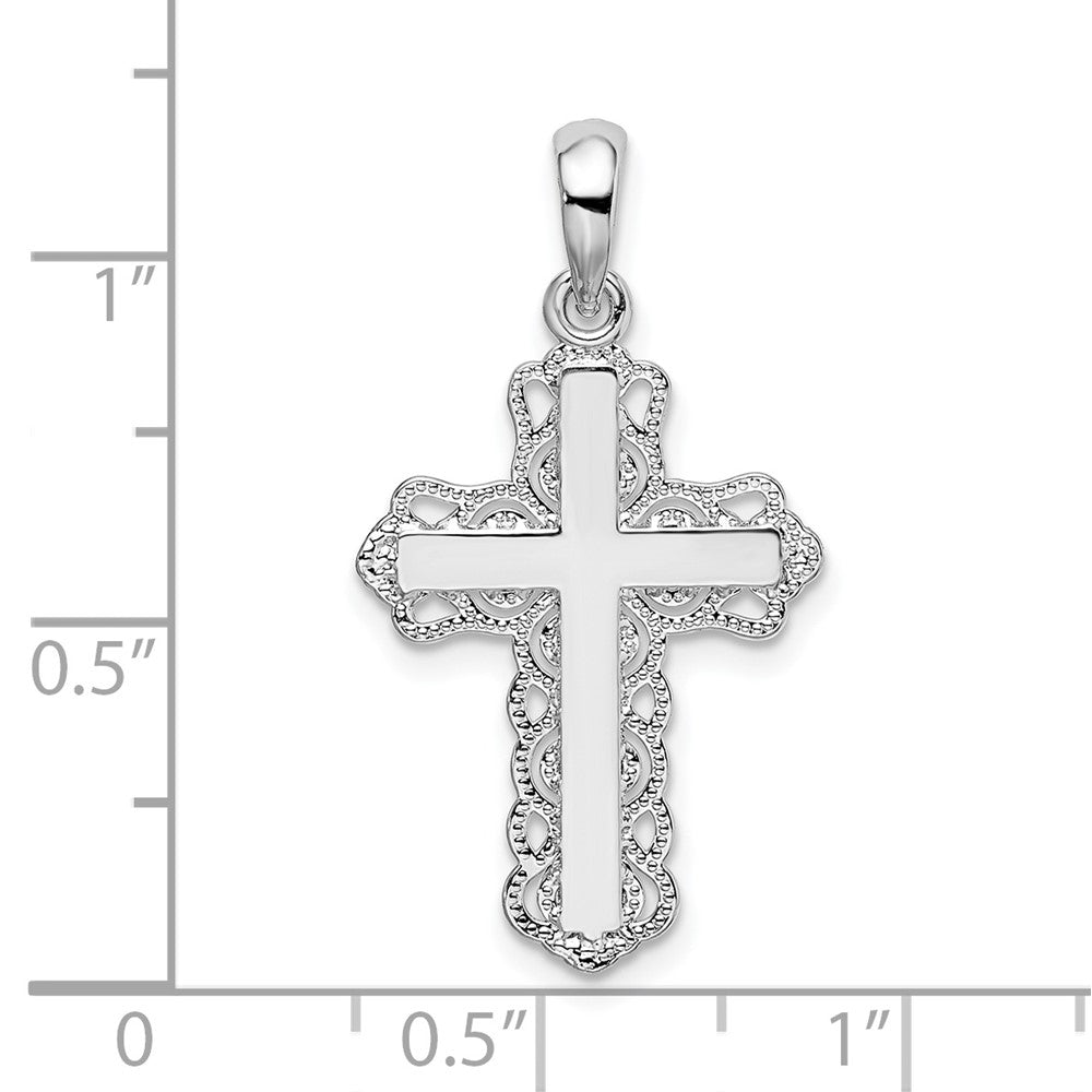 Sterling Silver Polished Lace-edge Cross Pendant