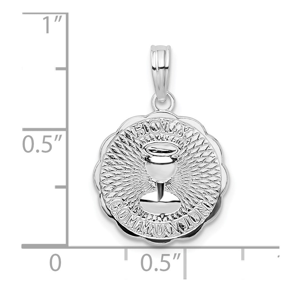 Sterling Silver Rhodium-plated Scalloped Holy Communion Pendant