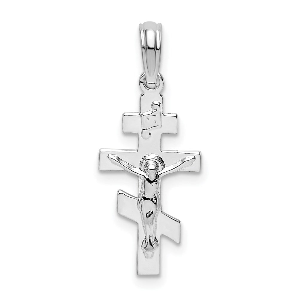 Sterling Silver Rhodium-plated Polished Byzantine Crucifix Pendant