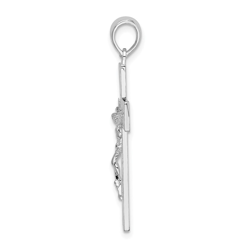 Sterling Silver Rhodium-plated Textured Latin Crucifix Pendant