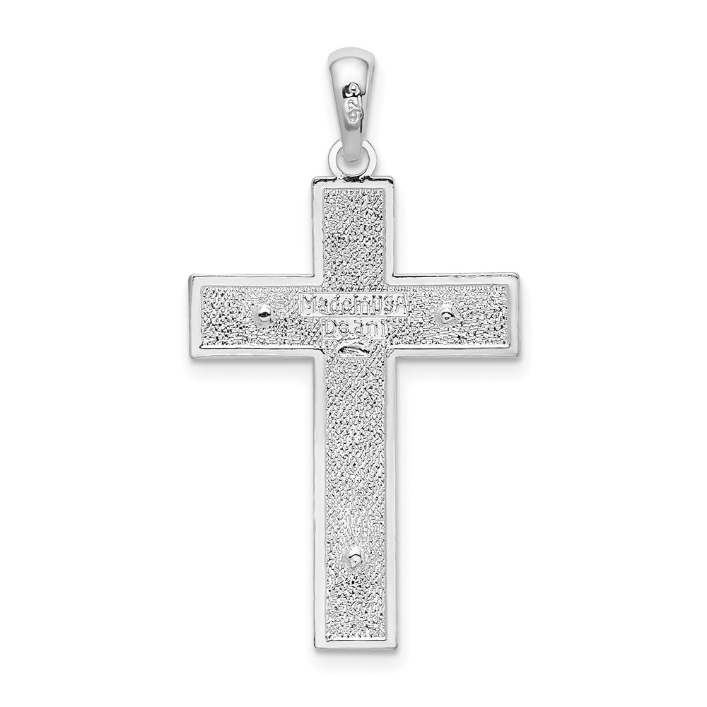 Sterling Silver Rhodium-plated Textured Latin Crucifix Pendant