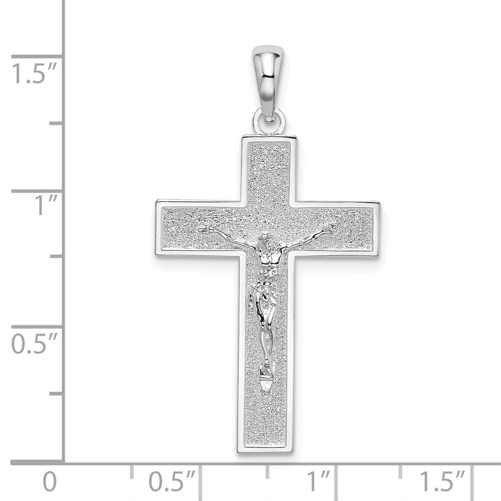 Sterling Silver Rhodium-plated Textured Latin Crucifix Pendant