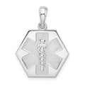 Sterling Silver Rhod-plated Polished Caduceus Hexagon Disc Pendant