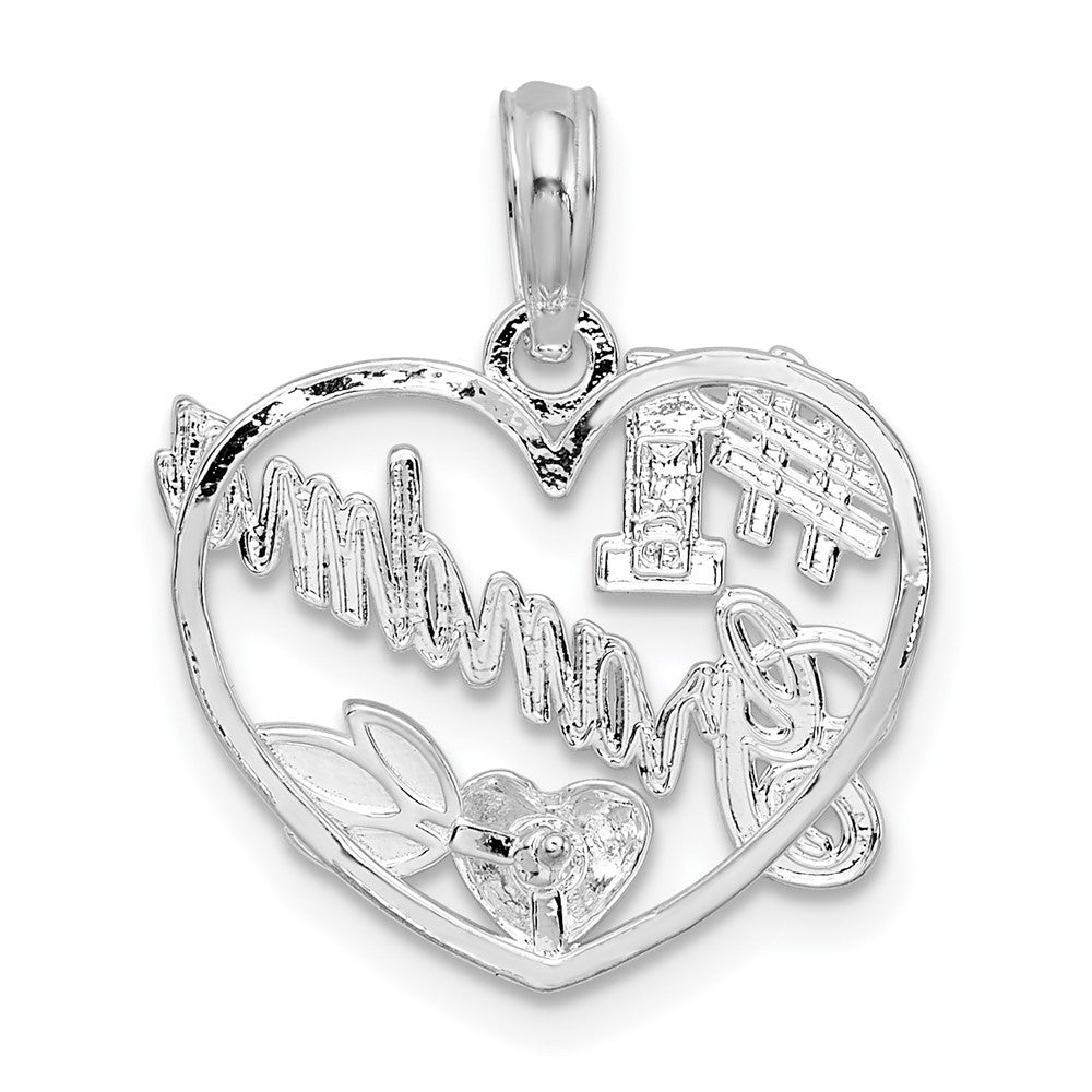 Sterling Silver Rhodium-plated #1 Grandma in Heart Pendant