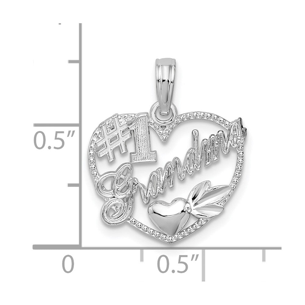 Sterling Silver Rhodium-plated #1 Grandma in Heart Pendant