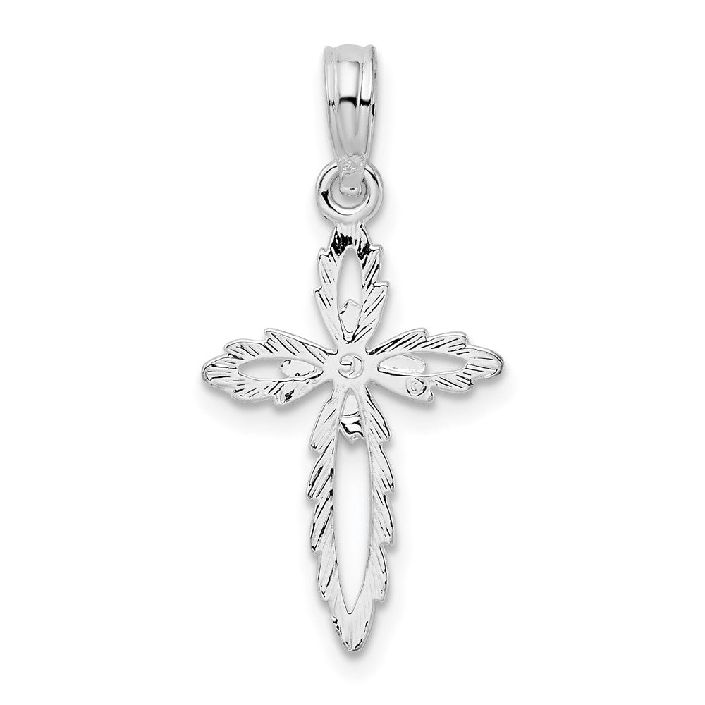 Sterling Silver Rhodium-plated Scalloped Edge Cut-out Cross Pendant